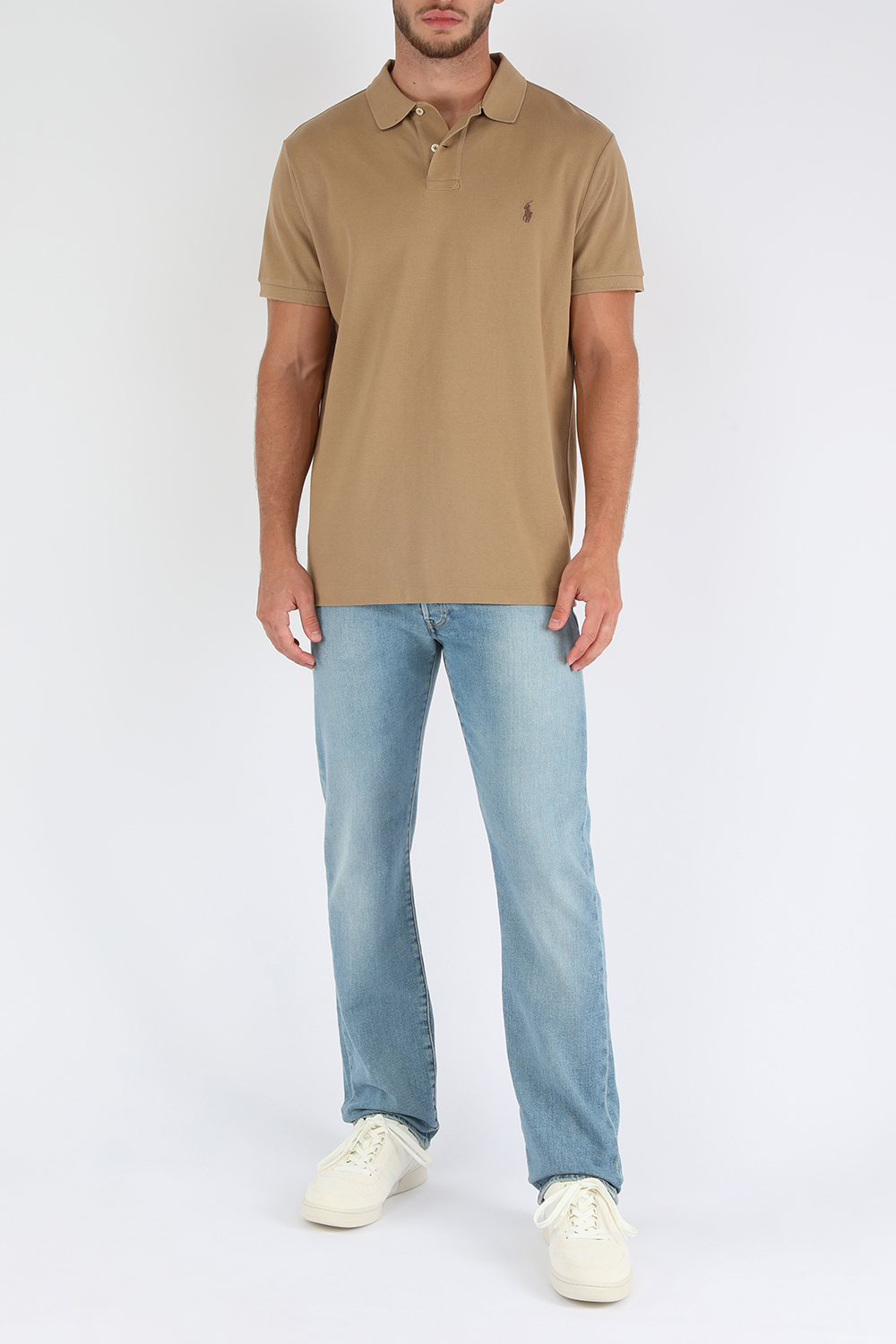 Short Sleeve Knit Polo Shirt in Brown
